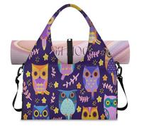 Bolsa deportiva de lona con diseño de búhos para mujeres y hombres, para fin de semana, con compartimento para zapatos, bolsa de hombro para yoga, gimnasio, viajes, color, L, Organizador de bolsas