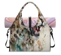 Bolsa deportiva de lona con diseño de cabeza de leopardo de acuarela para mujeres y hombres, bolsa de fin de semana con compartimento para zapatos, bolsa de hombro para yoga, gimnasio, viajes, color,