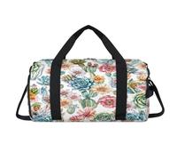 Bolsa deportiva de lona con diseño de cactus y plantas de acuarela con compartimento para zapatos, bolsas de fin de semana, viajes, gimnasio, organizador de equipaje para mujeres, hombres, niños y
