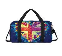 Bolsa deportiva de lona con diseño de flores y corazón con bandera del Reino Unido con compartimento para zapatos, bolsas de fin de semana, viajes, gimnasio, organizador de equipaje para mujeres