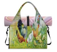 Bolsa deportiva de lona con diseño de gallo en acuarela para mujeres y hombres, gallina, pollo, fin de semana, bolsa de noche con compartimento para zapatos, bolsa de hombro para yoga, gimnasio,