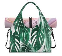 Bolsa deportiva de lona con diseño de hojas de palmera tropical, para fin de semana, con compartimento para zapatos, bolsa de hombro para yoga, gimnasio, viajes, color, L, Organizador de bolsas