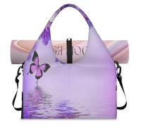 Bolsa deportiva de lona con diseño de mariposa y orquídea morada para mujeres y hombres, bolsa de fin de semana con compartimento para zapatos, bolsa de hombro para yoga, gimnasio, viajes, color, L,