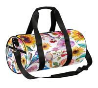 Bolsa deportiva de lona con diseño de pájaros y flores de acuarela, bolsa de lona ligera para el hombro, bolsa de viaje para hombres y mujeres (rosa girasol), Acuarela pájaros y flores, 17.6(L) x 9(W)