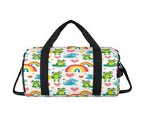 Bolsa deportiva de lona con diseño de ranas y corazón arcoíris con compartimento para zapatos, bolsa de fin de semana, viajes, gimnasio, organizador de equipaje para mujeres, hombres, niños y niñas