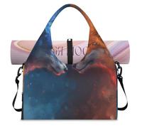Bolsa deportiva de lona con diseño de zorro y lobo de fuego para mujeres y hombres, bolsa de fin de semana con compartimento para zapatos, bolsa de hombro para yoga, gimnasio, viajes, color, L,