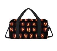 Bolsa deportiva de lona con letras que queman fuego con compartimento para zapatos, letras del alfabeto, bolsas de fin de semana, bolsa de viaje para gimnasio, organizador de equipaje para mujeres