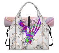 Bolsa deportiva de lona con textura de mármol y calavera y rosa, con compartimento para zapatos, para fin de semana, noche, para gimnasio, yoga, viajes, color, L, Bolsa de viaje