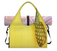 Bolsa deportiva de lona de madera amarilla con diseño de piña para mujeres y hombres, bolsa de fin de semana con compartimento para zapatos, bolsa de hombro para yoga, gimnasio, viajes, color, L,