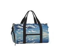 Bolsa deportiva de lona deportiva con compartimento para zapatos, ligera, para gimnasio, fin de semana para hombres y mujeres, bolsa de viaje impermeable con bolsillo para mojado, azul cielo y nubes