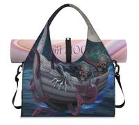 Bolsa deportiva de lona deportiva con diseño de calavera de pulpo para mujeres y hombres, bolsa de fin de semana con compartimento para zapatos, bolsa de hombro para yoga, gimnasio, viajes, color, L,
