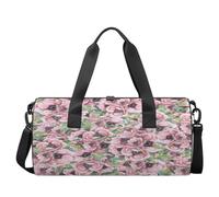 Bolsa deportiva de lona ligera con diseño de flores rosadas, bolsa de viaje para hombres y mujeres (floral vintage), flores rosadas, 44 cm de largo x 22 cm de ancho x 22 cm de alto, flor rosa, 17.6(L)