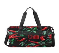 Bolsa deportiva de lona ligera para gimnasio, con diseño de chile de acuarela, bolsa de viaje para hombres y mujeres (hojas de chile roja), Chile acuarela, 17.6(L) x 9(W) x 9(H) inch