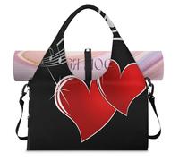 Bolsa deportiva de lona para mujeres y hombres, con diseño de corazón rojo, bolsa de noche con compartimento para zapatos, bolsa de hombro para yoga, gimnasio, viajes, color, L, Organizador de bolsas
