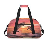 Bolsa deportiva de lona para niños, niñas, niños, mujeres y hombres, 24 L, bolsa de fin de semana, bolsa de viaje, gimnasio, baile, puesta de sol, océano, delfín, color, 24 L, Organizador de bolsas
