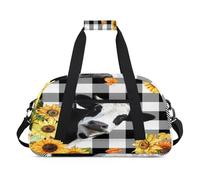 Bolsa deportiva de lona para niños, niñas, niños, mujeres y hombres, 24 L, bolsa de fin de semana, bolsa de viaje, gimnasio, baile, diseño de girasol a cuadros, vaca divertida, color, 24 L,