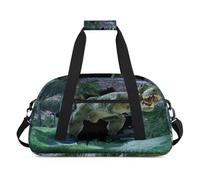 Bolsa deportiva de lona para niños, niñas, niños, mujeres y hombres, 24 L, bolsa de fin de semana, bolsa de viaje, gimnasio, baile, 3D, tiranosaurio del bosque Rex Dino, color, 24 L, Organizador de