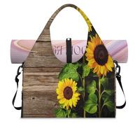 Bolsa deportiva de madera con diseño de girasoles con compartimento para zapatos, de madera, vintage, para fin de semana, para la noche, para gimnasio, yoga, viajes, color, L, Bolsa de viaje