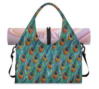 Bolsa deportiva de plumas de pavo real con compartimento para zapatos, estampado de pájaros, pavo real, para fin de semana, para la noche, para gimnasio, yoga, viajes, color, L, Bolsa de viaje
