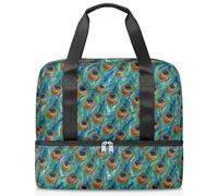 Bolsa deportiva de plumas de pavo real para mujeres, hombres, niños, Kirls Bird Peacock Print Weekend Overnight Bags Wet Seperated 21 L Tote Bag for Travel Gym Yoga, color, 21L, Organizador de bolsas