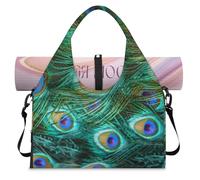 Bolsa deportiva de plumas de pavo real para mujeres y hombres, bolsa de noche con compartimento para zapatos, bolsa de hombro para yoga, gimnasio, viajes, color, L, Organizador de bolsas