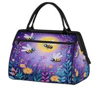 Bolsa deportiva de viaje con diseño de abejas y lunas de dibujos animados para mujeres y hombres, bolsa de lona impermeable de gran capacidad para llevar durante la noche, gimnasio, viajes