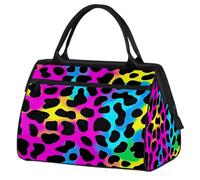 Bolsa deportiva de viaje con estampado de leopardo arcoíris neón para mujeres y hombres, bolsa de lona impermeable de gran capacidad para llevar durante la noche, gimnasio, viajes, actividades al aire