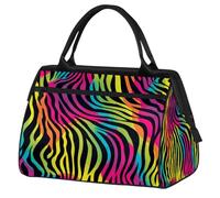 Bolsa deportiva de viaje con estampado de piel de cebra de color arcoíris para mujeres y hombres, bolsa de lona impermeable de gran capacidad para llevar durante la noche, para gimnasio, viajes