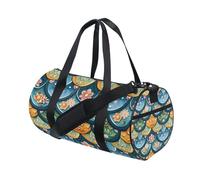 Bolsa deportiva de viaje para gimnasio, bolsa de equipaje, diseño de escamas de sirena con muchas flores para fin de semana, deportes, vacaciones, baile, multicolor