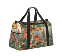Bolsa deportiva de viaje para gimnasio, bolsa de viaje, bolsa de mano, equipaje de mano, fin de semana, durante la noche, para hombres y mujeres, hongos rojos en la hierba