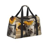 Bolsa deportiva de viaje para gimnasio, bolsa de viaje, bolsa de mano, equipaje de mano, fin de semana, durante la noche, para hombres y mujeres, linda vaca con girasol