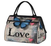 Bolsa deportiva de viaje para gimnasio, bolsa de viaje con diseño de mariposa azul fantasía, fondo vintage, impermeable, para fin de semana, para hombres y mujeres