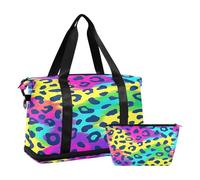 Bolsa deportiva de viaje para gimnasio, bolsa de viaje para fin de semana, bolsa de noche con bolsillo húmedo para zapatos y neceser, leopardo morado y verde para mujeres y hombres, multicolor