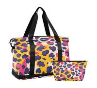 Bolsa deportiva de viaje para gimnasio, bolsa de viaje para fin de semana, bolsa de noche con bolsillo húmedo para zapatos y neceser, rosa, amarillo, morado, estampado de leopardo, para mujeres y