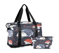 Bolsa deportiva de viaje para gimnasio, bolsa de viaje para fin de semana, bolsa de noche con bolsillo húmedo para zapatos y neceser, erizos de hongos rojos para mujeres y hombres, multicolor