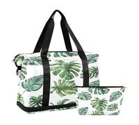 Bolsa deportiva de viaje para gimnasio, bolsa de viaje para fin de semana, bolsa de noche con bolsillo húmedo para zapatos y neceser, hojas tropicales ricas para mujeres y hombres, multicolor