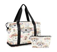 Bolsa deportiva de viaje para gimnasio, bolsa de viaje para fin de semana, bolsa de noche con bolsillo húmedo para zapatos y neceser, lindo ratón koala llama para mujeres y hombres, multicolor