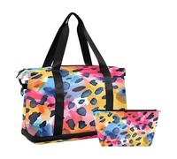 Bolsa deportiva de viaje para gimnasio, bolsa de viaje para fin de semana, bolsa de noche con bolsillo húmedo para zapatos y neceser, estampado de leopardo en acuarela para mujeres y hombres,