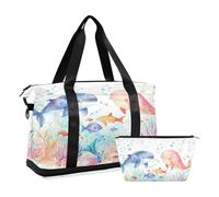 Bolsa deportiva de viaje para gimnasio, bolsa de viaje para fin de semana, bolsa de noche con bolsillo húmedo para zapatos y neceser, dos delfines para mujeres y hombres, multicolor