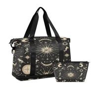Bolsa deportiva de viaje para gimnasio, bolsa de viaje para fin de semana, bolsa de noche con bolsillo húmedo para zapatos y neceser, signos del zodiaco lunar para mujeres y hombres, multicolor