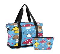 Bolsa deportiva de viaje para gimnasio, bolsa de viaje para fin de semana, bolsa de noche con bolsillo húmedo para zapatos y neceser, color amarillo y rojo, hongos para mujeres y hombres, multicolor