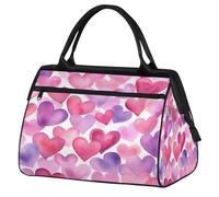 Bolsa deportiva de viaje para gimnasio, con corazones rosas y morados, para el día de San Valentín, impermeable, para fin de semana, para hombres y mujeres