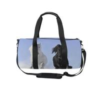 Bolsa deportiva de viaje para gimnasio, con diseño de caballo blanco, negro y blanco, para mujeres y hombres, para gimnasia, baile, fin de semana, bolsa de noche, fitness, entrenamiento