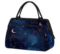 Bolsa deportiva de viaje para gimnasio, diseño celestial de estrellas, lunas, galáctico, impermeable, para fin de semana, para hombres y mujeres