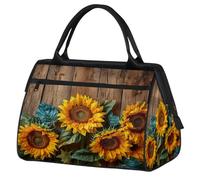 Bolsa deportiva de viaje retro de madera con girasoles florales para mujeres y hombres, bolsa de lona de gran capacidad, impermeable, bolsa de transporte para gimnasio, viajes, actividades al aire