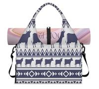 Bolsa deportiva étnica geométrica de animales para mujeres y hombres, bolsa de fin de semana con compartimento para zapatos, bolsa de hombro para yoga, gimnasio, viajes, color, L, Organizador de