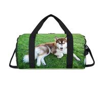 Bolsa deportiva marrón con diseño de trineo siberiano con compartimento para zapatos, bonita bolsa de fin de semana para perros, viajes, gimnasio, organizador de equipaje para mujeres, hombres, niños