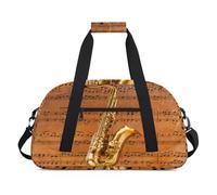 Bolsa deportiva para niños, niñas, niños, mujeres y hombres, 24 L, bolsa de fin de semana, bolsa de noche, bolsa de viaje, gimnasio, baile, saxofón con notas musicales, color, 24 L, Organizador de