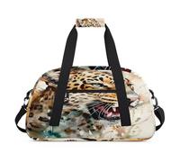 Bolsa deportiva para niños, niñas, niños, mujeres y hombres, 24 L, para fin de semana, para la noche, viajes, gimnasio, baile, acuarela, cabeza de leopardo, color, 24 L, Organizador de bolsas