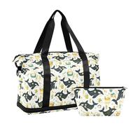 Bolsa deportiva plegable para gimnasio, diseño de dibujos animados, color verde orca, bolsa de mano con artículos de aseo para viajes de negocios
